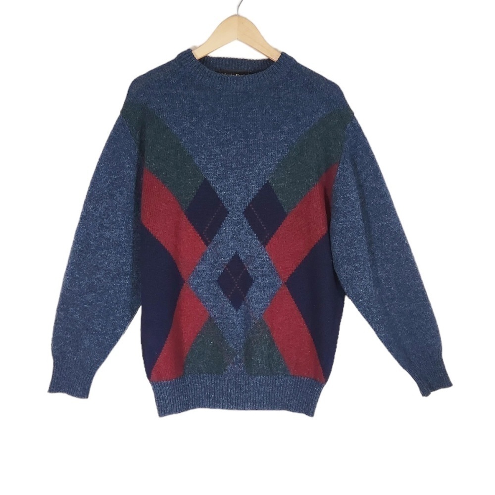 Vintage Mario Forte Argyle Golf Sweater Size Blue Large